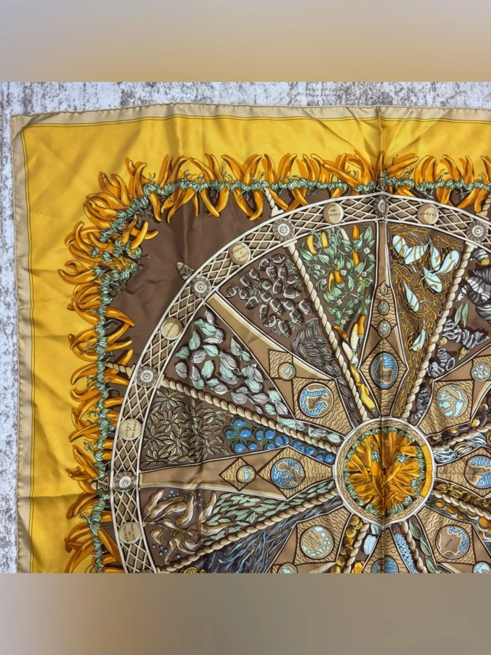 Hermes Aux Pays des Espices Gold Tone 90 Silk Scarf - Picture 6 of 11